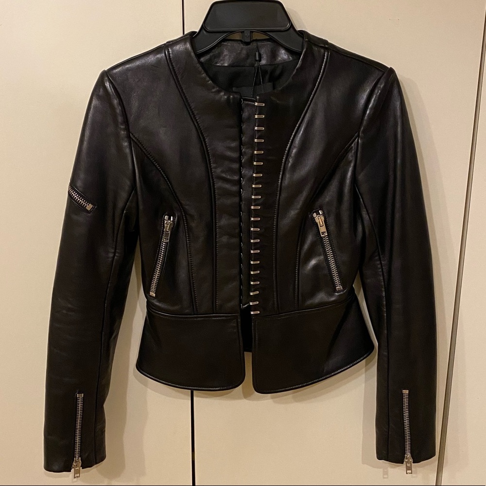 NWT Alexander Wang leather Paneled biker jacket - Picture 2 of 12